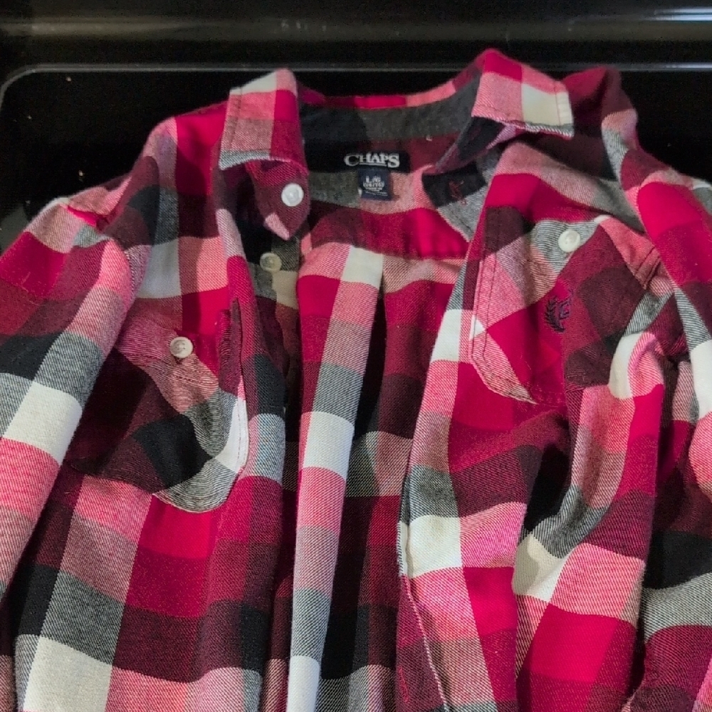 Chaps Red Pink Black Plaid Button-Down Shirt